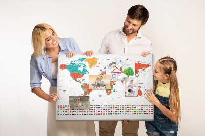 Tablero de anuncios mapa del mundo con banderas de países