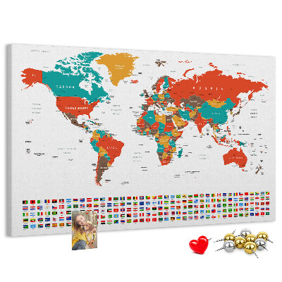 Tablero de anuncios mapa del mundo con banderas de países