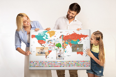 Tablero de anuncios mapa del mundo con banderas de países
