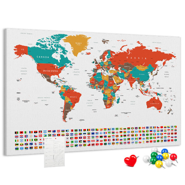 Tablero de anuncios mapa del mundo con banderas de países
