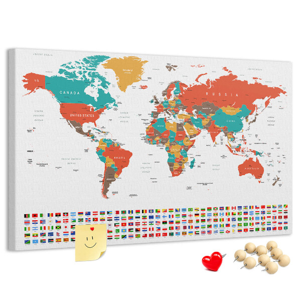 Tablero de anuncios mapa del mundo con banderas de países