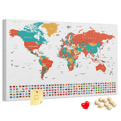 Tablero de anuncios mapa del mundo con banderas de países