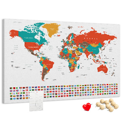 Tablero de anuncios mapa del mundo con banderas de países