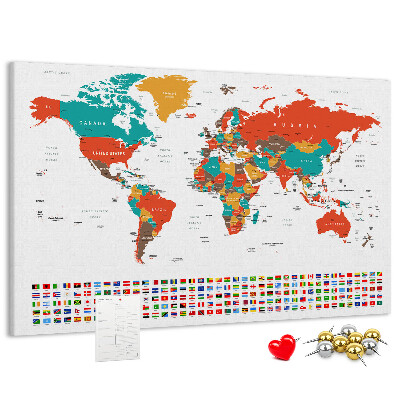 Tablero de anuncios mapa del mundo con banderas de países