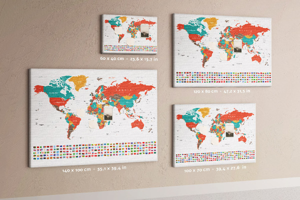 Tablero de anuncios mapa del mundo con banderas de países
