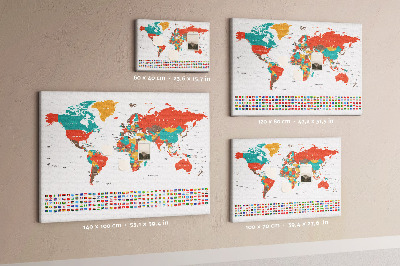 Tablero de anuncios mapa del mundo con banderas de países