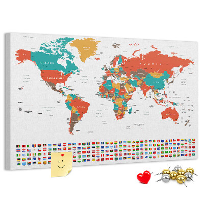 Tablero de anuncios mapa del mundo con banderas de países