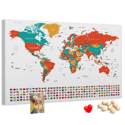 Tablero de anuncios mapa del mundo con banderas de países
