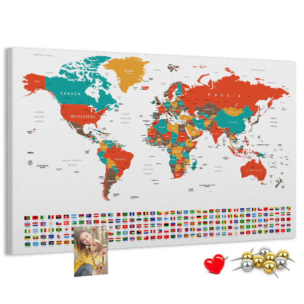 Tablero de anuncios mapa del mundo con banderas de países