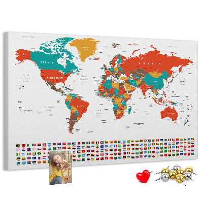 Tablero de anuncios mapa del mundo con banderas de países