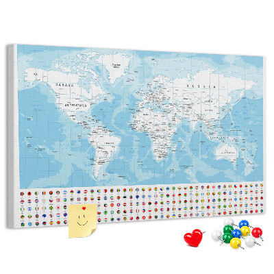 Pizarra de corcho Mapa del mundo con alfileres de colores