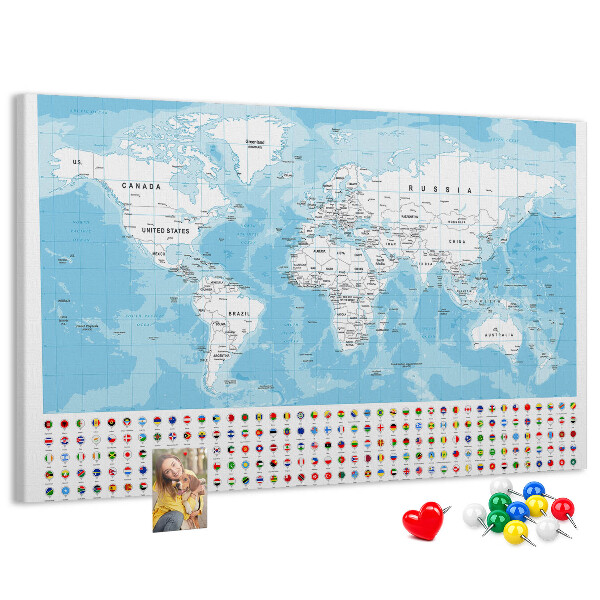 Mapa del mundo de corcho con alfileres de colores