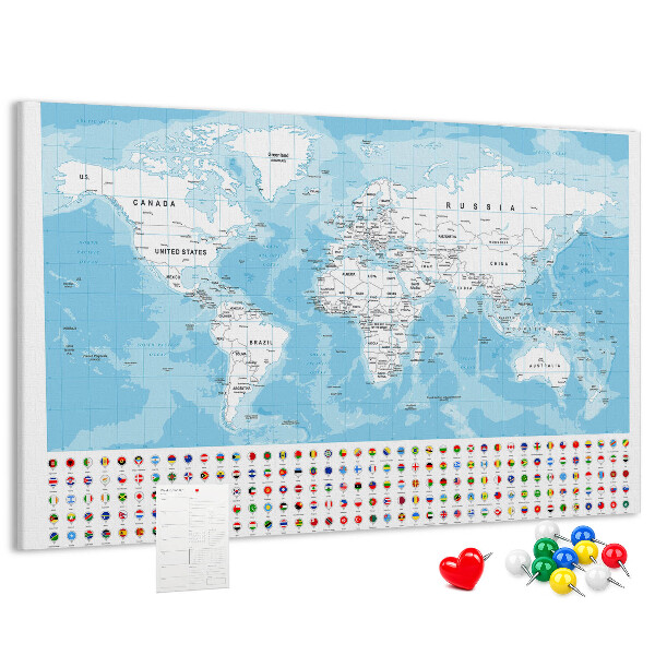 Mapa del mundo de corcho con alfileres de colores