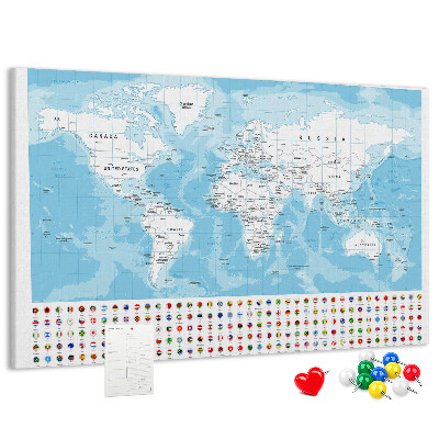 Mapa del mundo de corcho con alfileres de colores