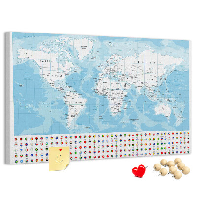 Mapa del mundo de corcho con alfileres de colores