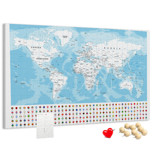 Mapa del mundo de corcho con alfileres de colores