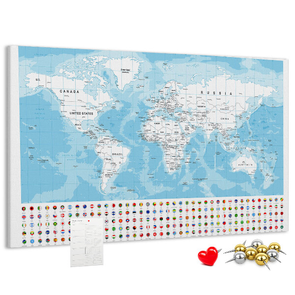 Mapa del mundo de corcho con alfileres de colores