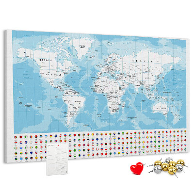 Mapa del mundo de corcho con alfileres de colores