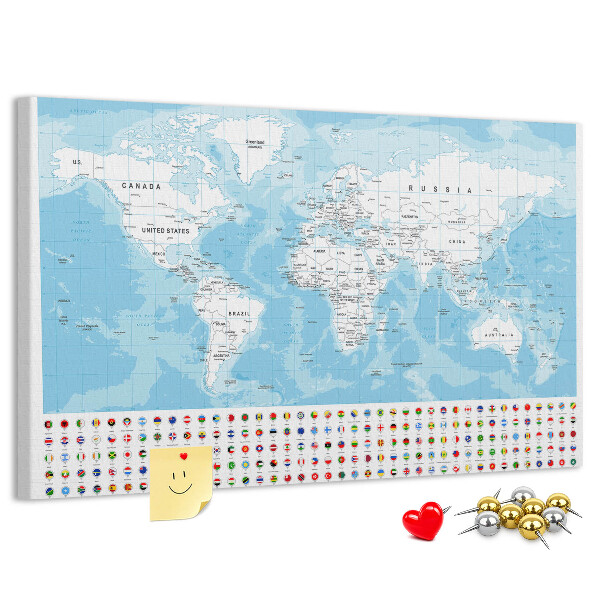 Mapa del mundo de corcho con alfileres de colores