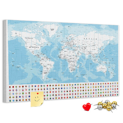 Mapa del mundo de corcho con alfileres de colores