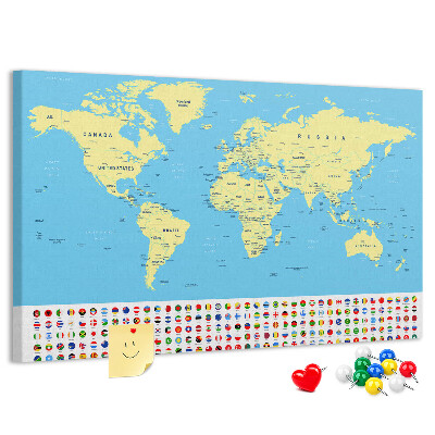 Pizarra de corcho Mapa del mundo con banderas de países
