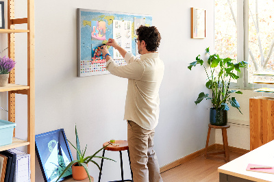 Mapa del mundo con alfileres de colores tablero de corcho decorado