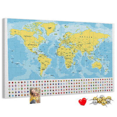 Mapa del mundo con alfileres de colores tablero de corcho decorado