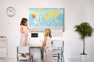 Mapa del mundo con alfileres de colores tablero de corcho decorado