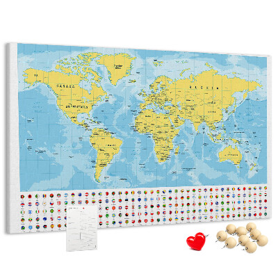 Mapa del mundo con alfileres de colores tablero de corcho decorado