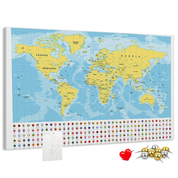 Mapa del mundo con alfileres de colores tablero de corcho decorado