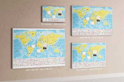 Mapa del mundo con alfileres de colores tablero de corcho decorado