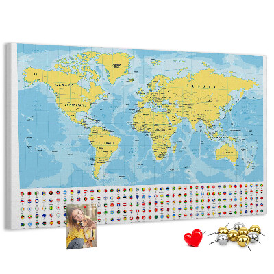 Mapa del mundo con alfileres de colores tablero de corcho decorado