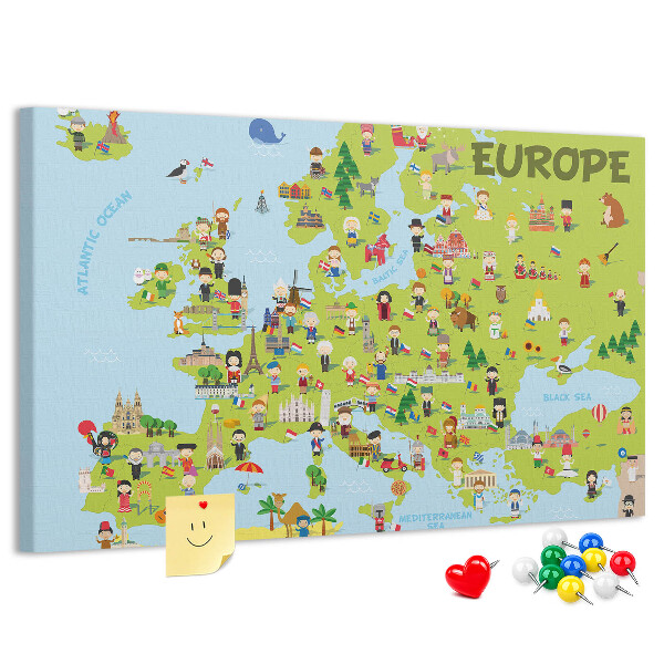Tablero de anuncios mapa de Europa colorido con iconos culturales