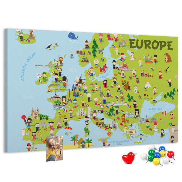 Tablero de anuncios mapa de Europa colorido con iconos culturales