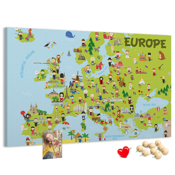 Tablero de anuncios mapa de Europa colorido con iconos culturales