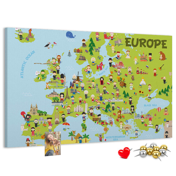 Tablero de anuncios mapa de Europa colorido con iconos culturales