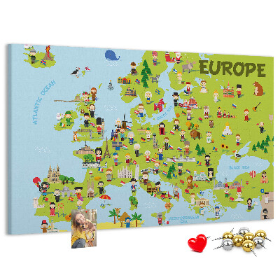 Tablero de anuncios mapa de Europa colorido con iconos culturales