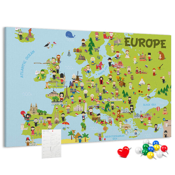 Tablero de anuncios mapa de Europa colorido con iconos culturales