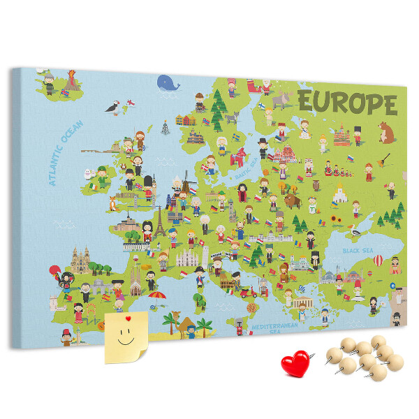 Tablero de anuncios mapa de Europa colorido con iconos culturales