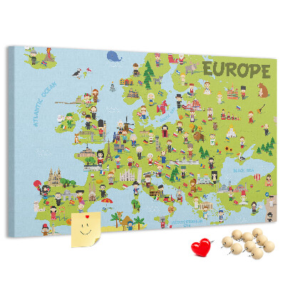 Tablero de anuncios mapa de Europa colorido con iconos culturales