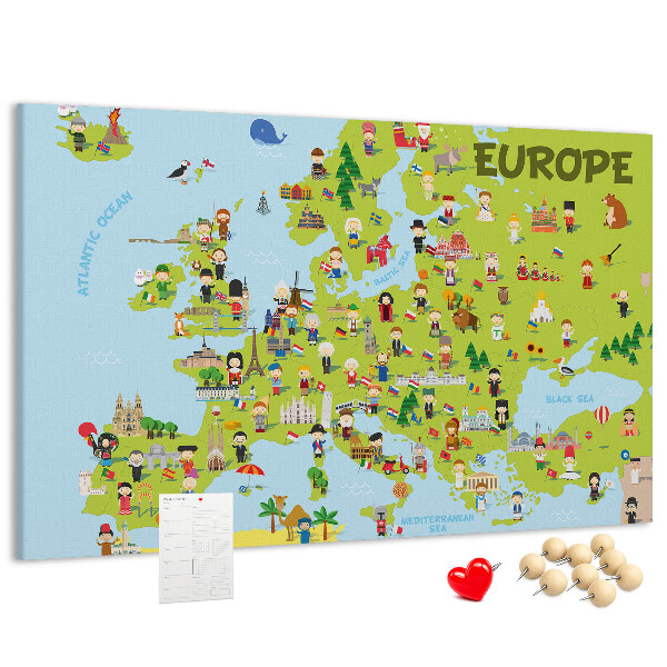Tablero de anuncios mapa de Europa colorido con iconos culturales