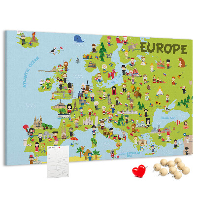 Tablero de anuncios mapa de Europa colorido con iconos culturales