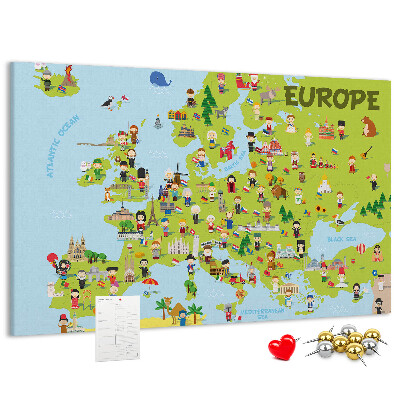 Tablero de anuncios mapa de Europa colorido con iconos culturales