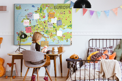 Tablero de anuncios mapa de Europa colorido con iconos culturales