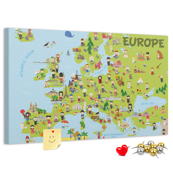 Tablero de anuncios mapa de Europa colorido con iconos culturales