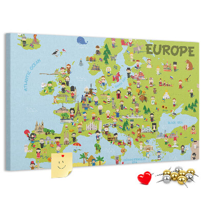 Tablero de anuncios mapa de Europa colorido con iconos culturales