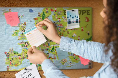 Tablero de anuncios mapa de Europa colorido con iconos culturales