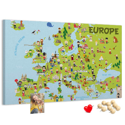 Tablero de anuncios mapa de Europa colorido con iconos culturales