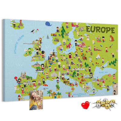 Tablero de anuncios mapa de Europa colorido con iconos culturales