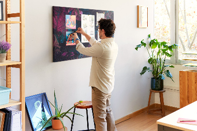 Tablero de corcho decorativo con diseño de hojas tropicales en colores intensos